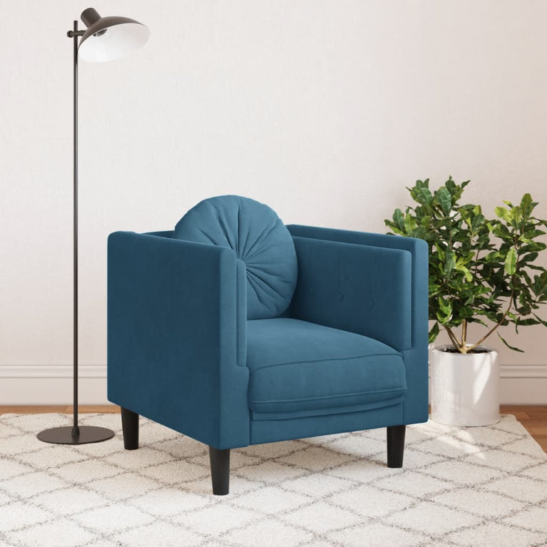 Fauteuil met kussen fluweel blauw