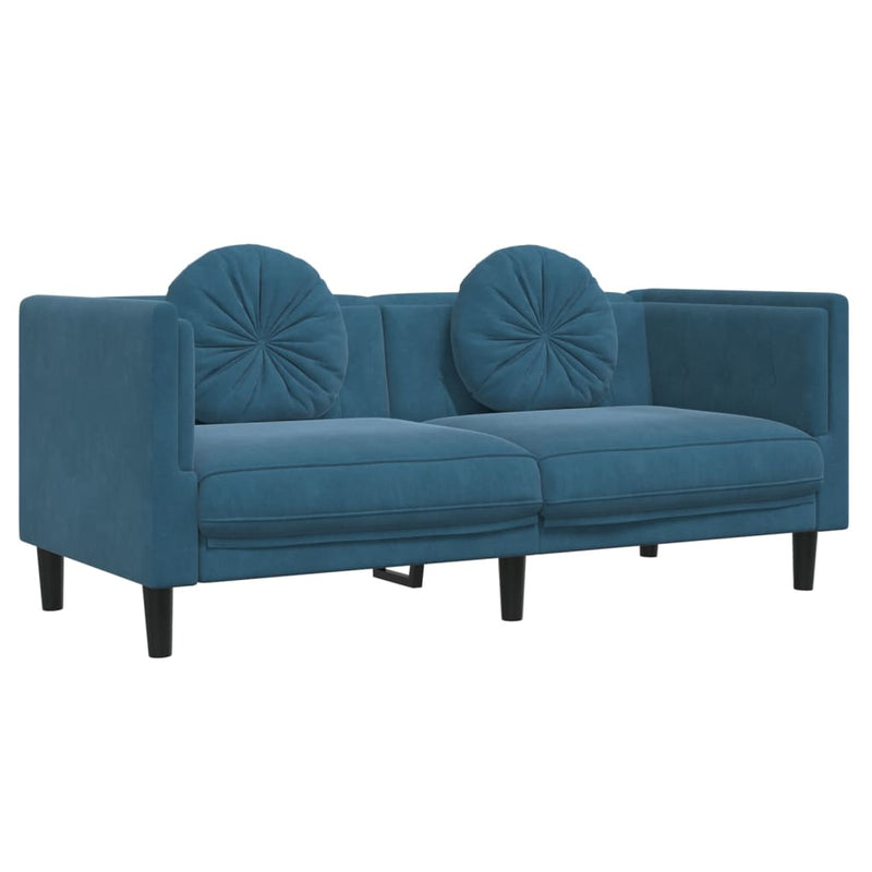 Bank met kussens 2-zits fluweel blauw