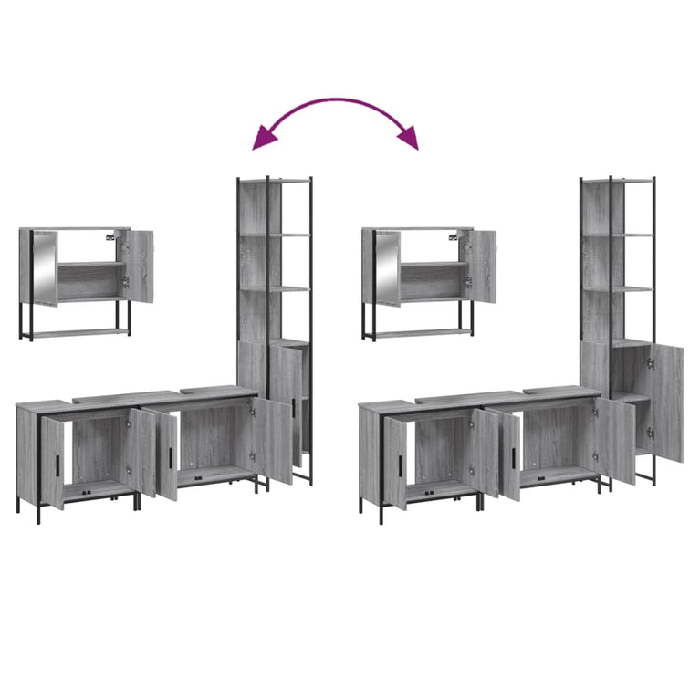 4-delige Badkamermeubelset bewerkt hout grijs sonoma eikenkleur