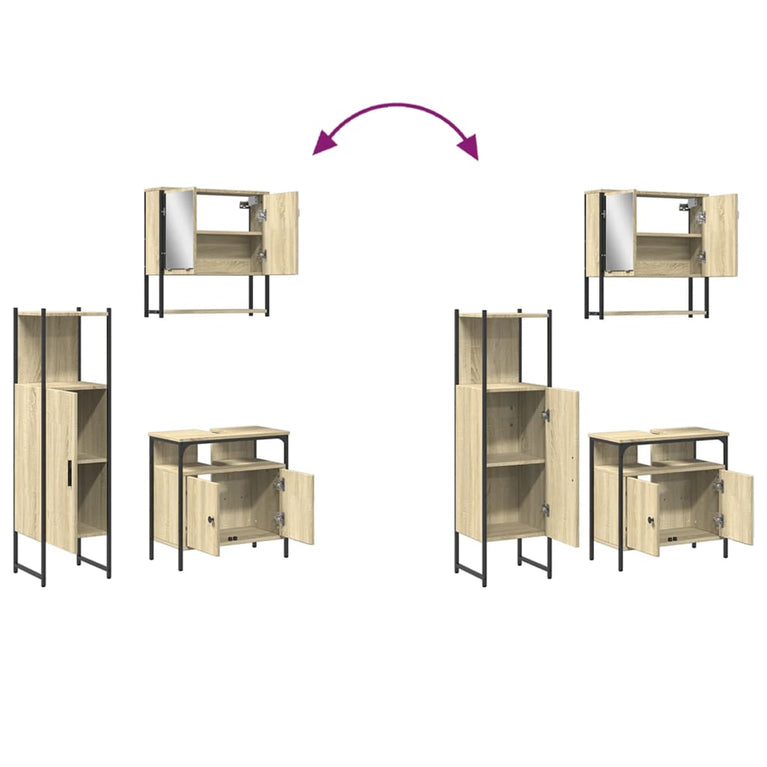 3-delige Badkamermeubelset bewerkt hout sonoma eikenkleurig