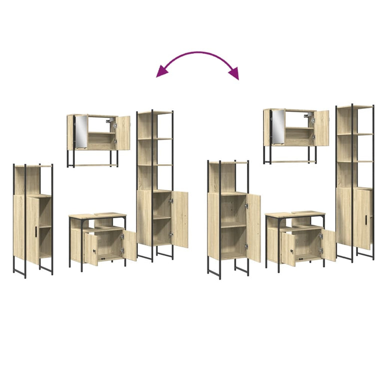 4-delige Badkamermeubelset bewerkt hout sonoma eikenkleurig
