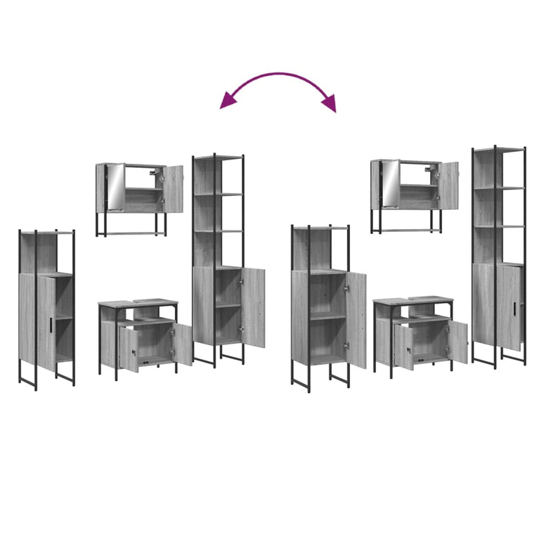 4-delige Badkamermeubelset bewerkt hout grijs sonoma eikenkleur