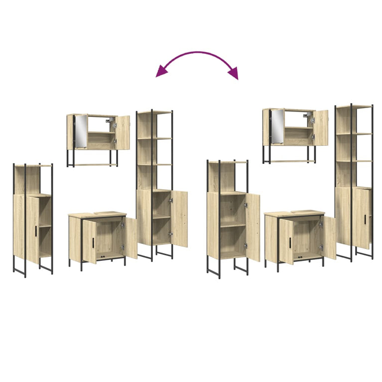 4-delige Badkamermeubelset bewerkt hout sonoma eikenkleurig