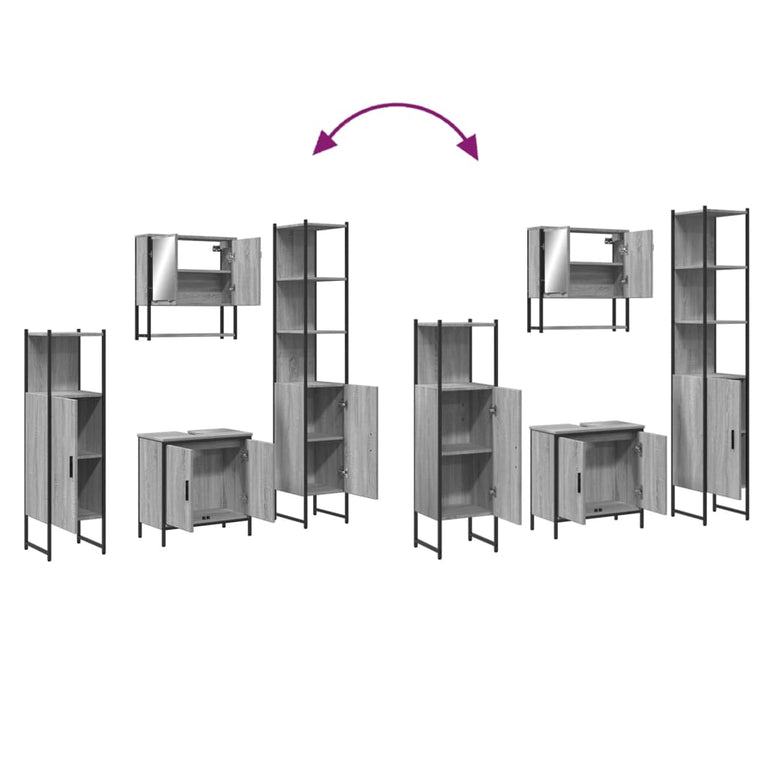 4-delige Badkamermeubelset bewerkt hout grijs sonoma eikenkleur