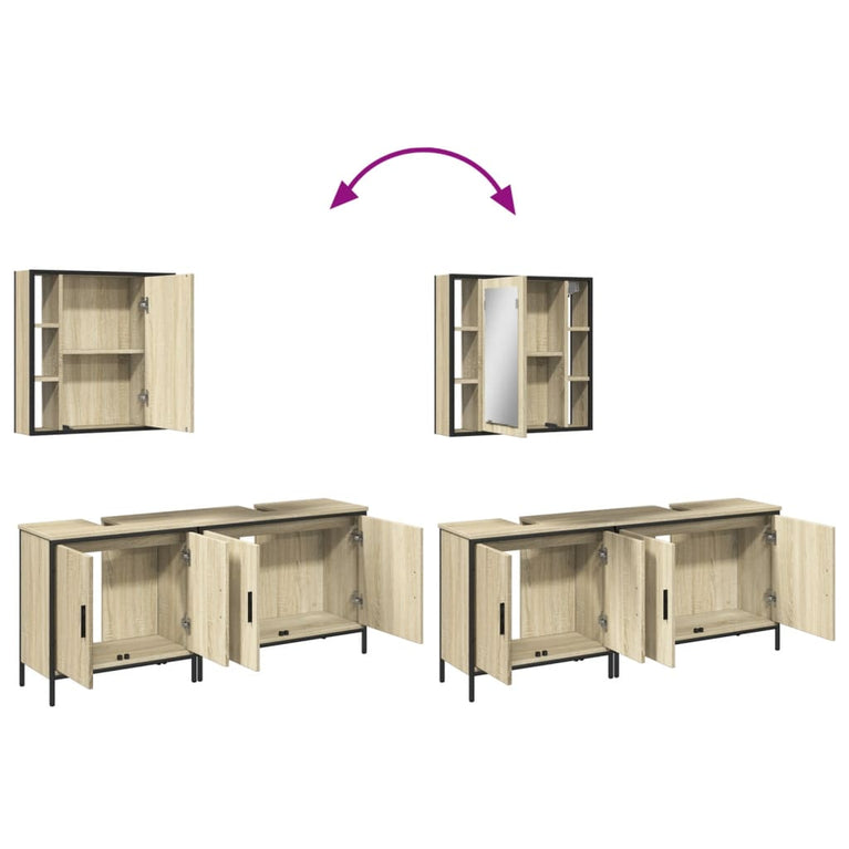 3-delige Badkamerkastenset bewerkt hout sonoma eikenkleurig