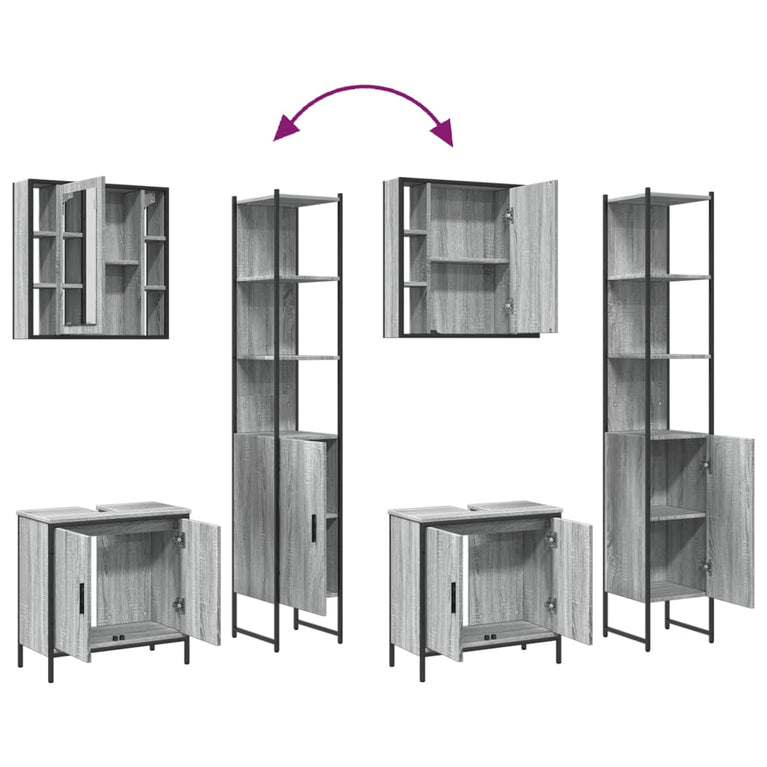 3-delige Badkamermeubelset bewerkt hout grijs sonoma eikenkleur