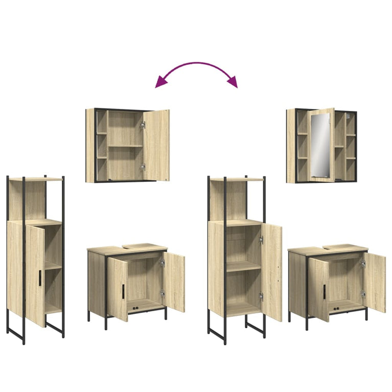 3-delige Badkamerkastenset bewerkt hout sonoma eikenkleurig