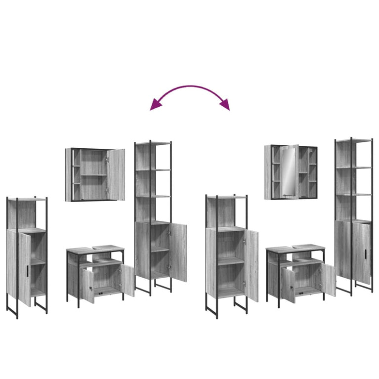 4-delige Badkamermeubelset bewerkt hout grijs sonoma eikenkleur