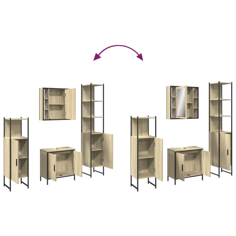 4-delige Badkamermeubelset bewerkt hout sonoma eikenkleurig