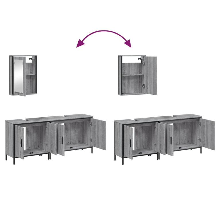 3-delige Badkamermeubelset bewerkt hout grijs sonoma eikenkleur