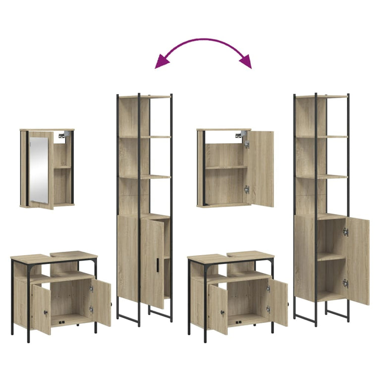 3-delige Badkamermeubelset bewerkt hout sonoma eikenkleurig