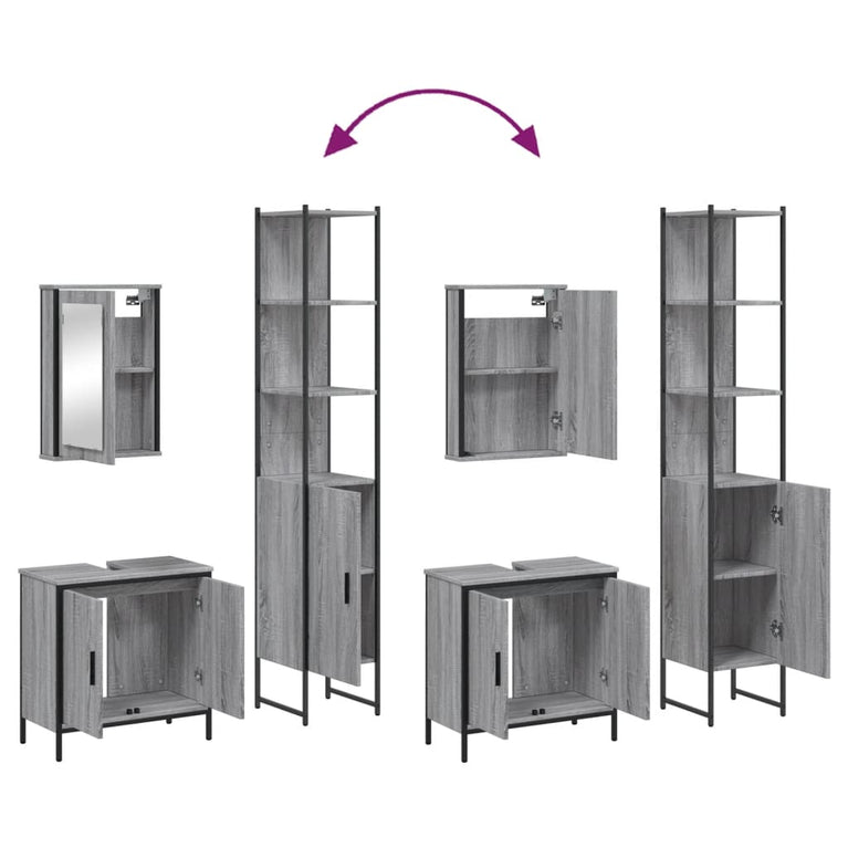 3-delige Badkamermeubelset bewerkt hout grijs sonoma eikenkleur