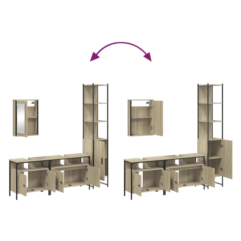 4-delige Badkamermeubelset bewerkt hout sonoma eikenkleurig