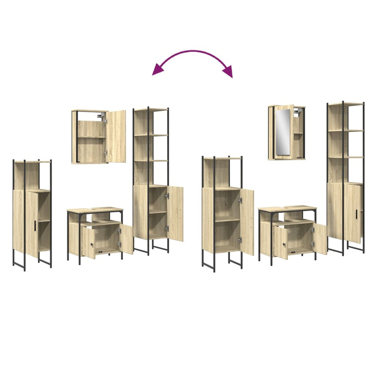 4-delige Badkamermeubelset bewerkt hout sonoma eikenkleurig