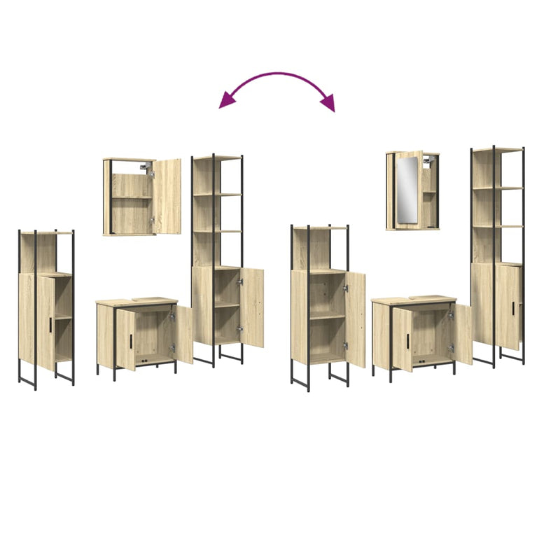 4-delige Badkamermeubelset bewerkt hout sonoma eikenkleurig