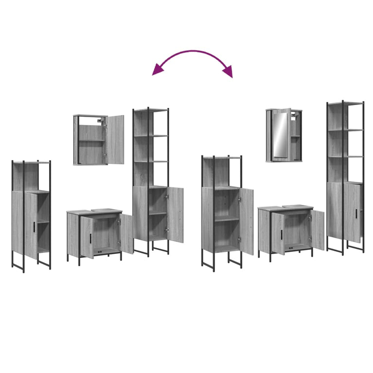 4-delige Badkamermeubelset bewerkt hout grijs sonoma eikenkleur