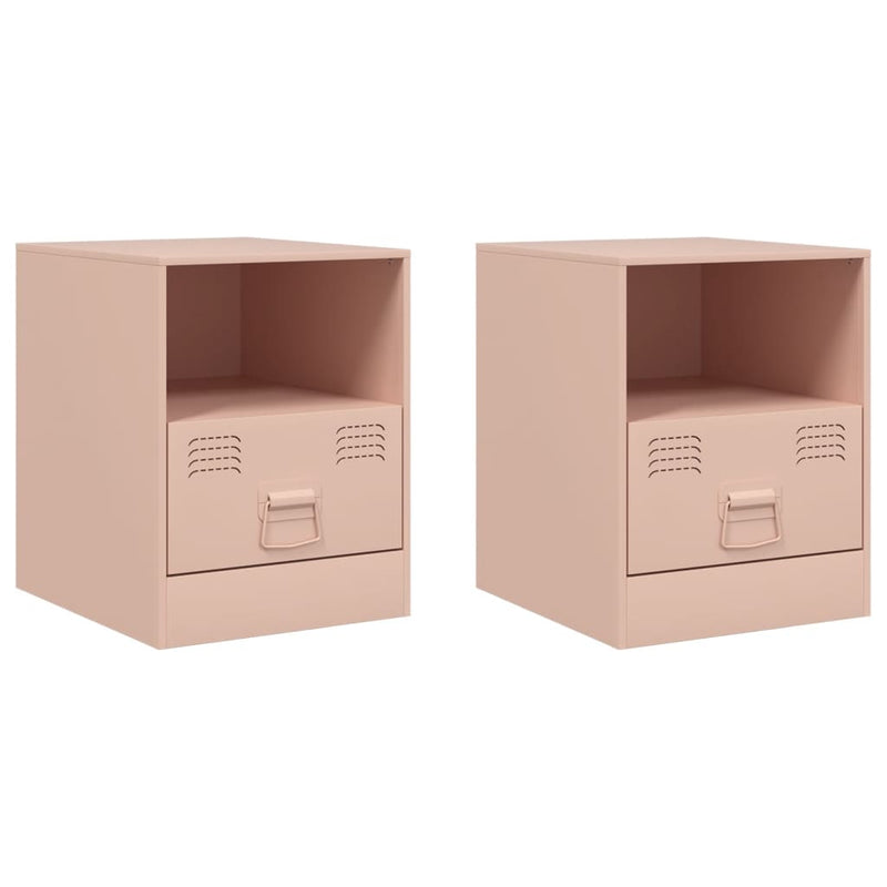Nachtkastjes 2 st 34,5x39x44 cm staal roze
