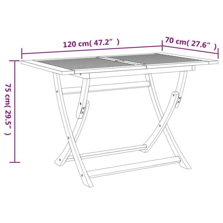Tuintafel inklapbaar 120x70x75 cm massief acaciahout