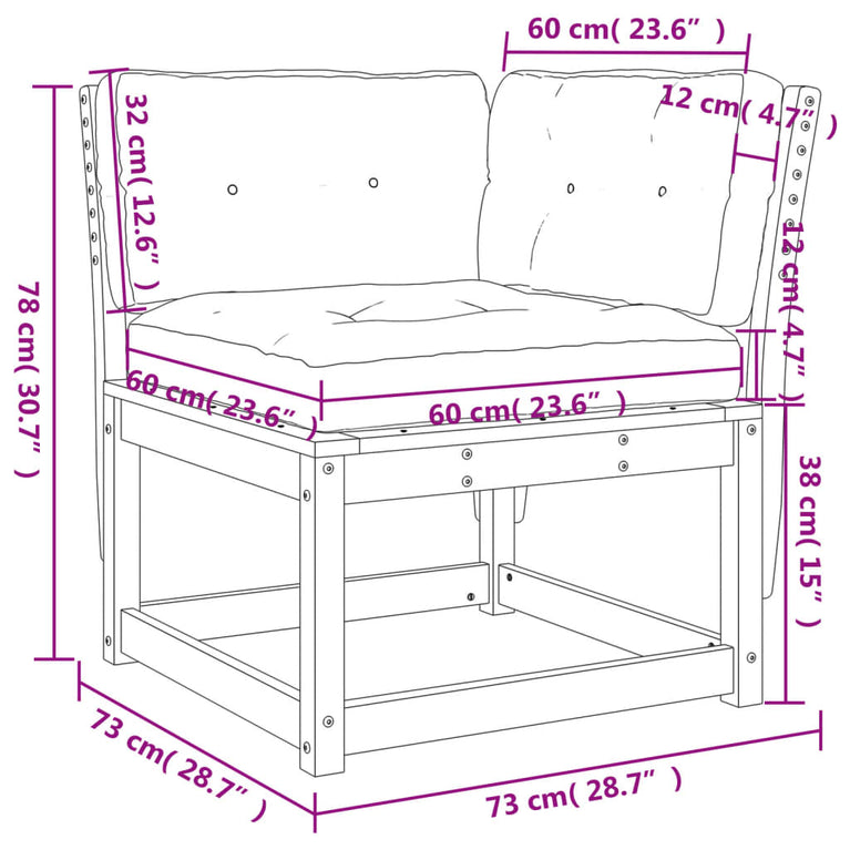 Tuinhoekbank met kussens 73x73x78 cm geïmpregneerd grenenhout