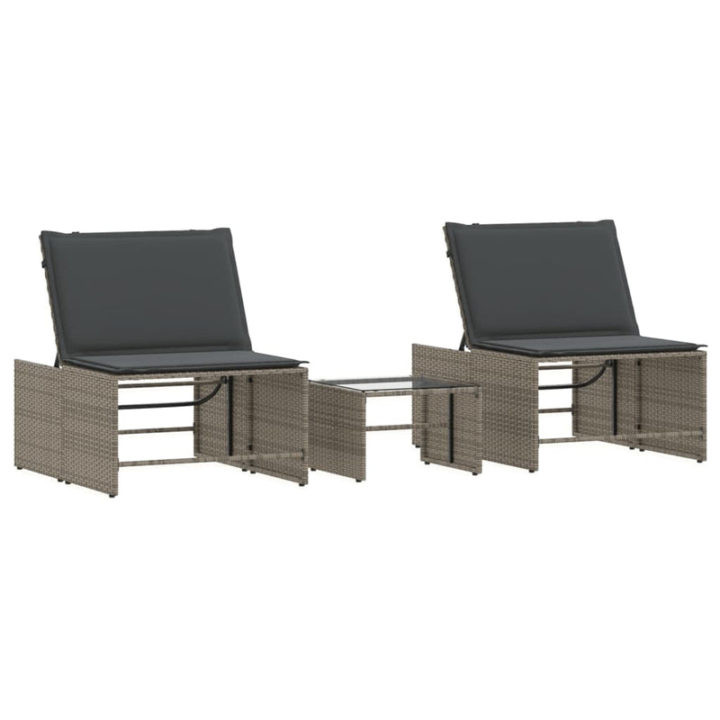 Ligbedden 2 st met tafel poly rattan grijs