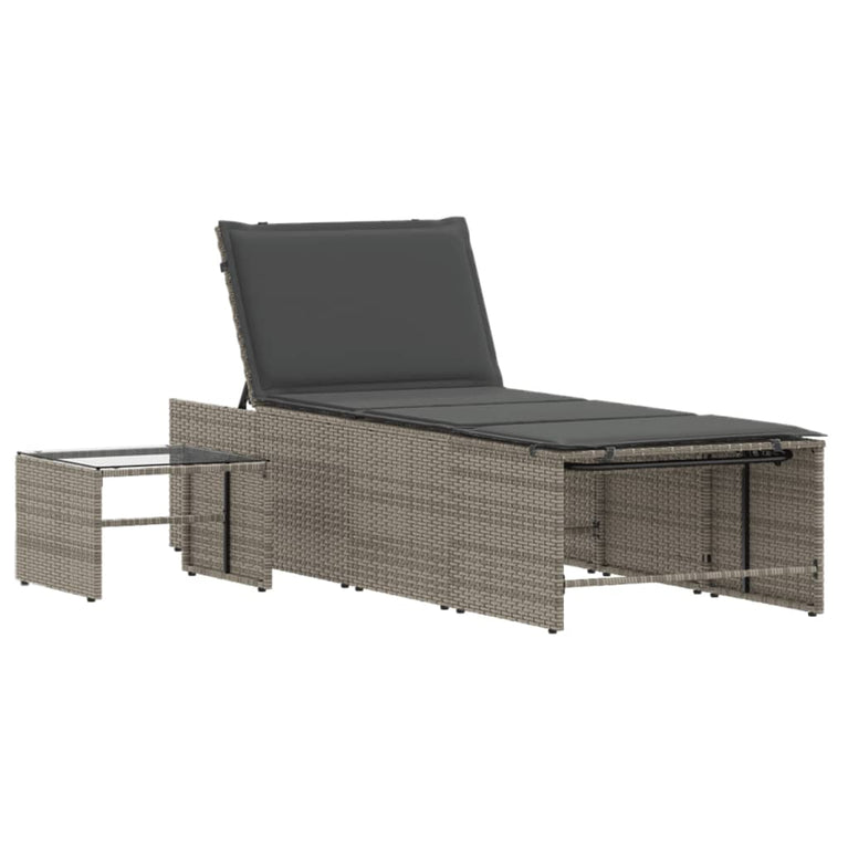 Ligbedden 2 st met tafel poly rattan grijs