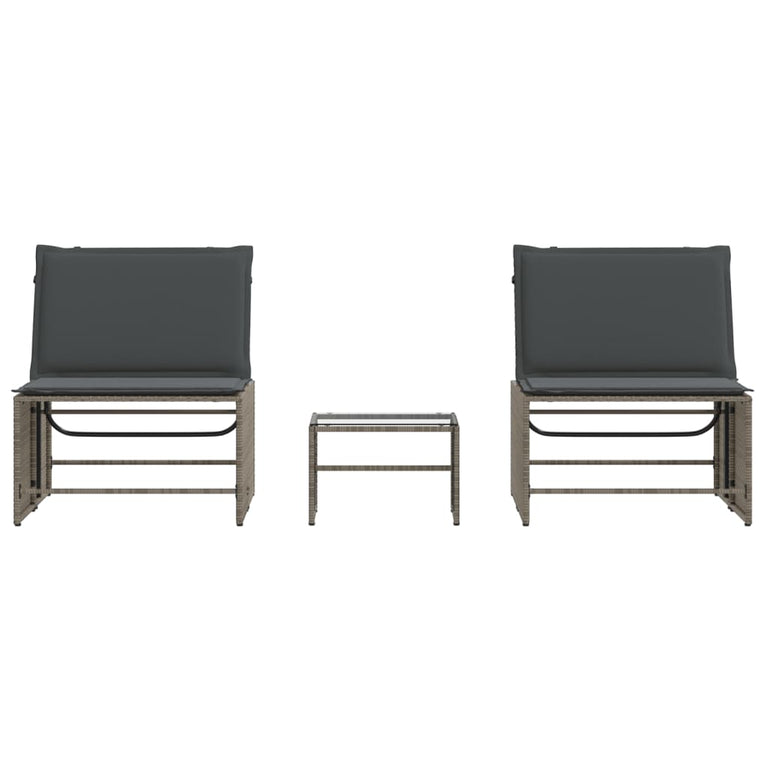 Ligbedden 2 st met tafel poly rattan grijs