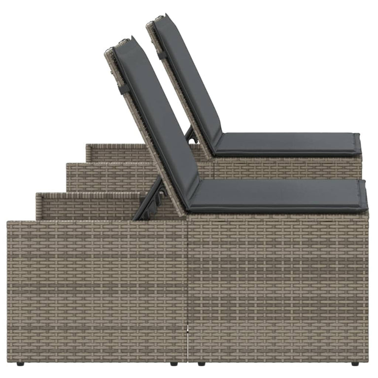 Ligbedden 2 st met tafel poly rattan grijs