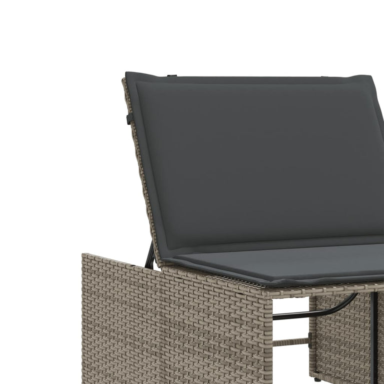 Ligbedden 2 st met tafel poly rattan grijs