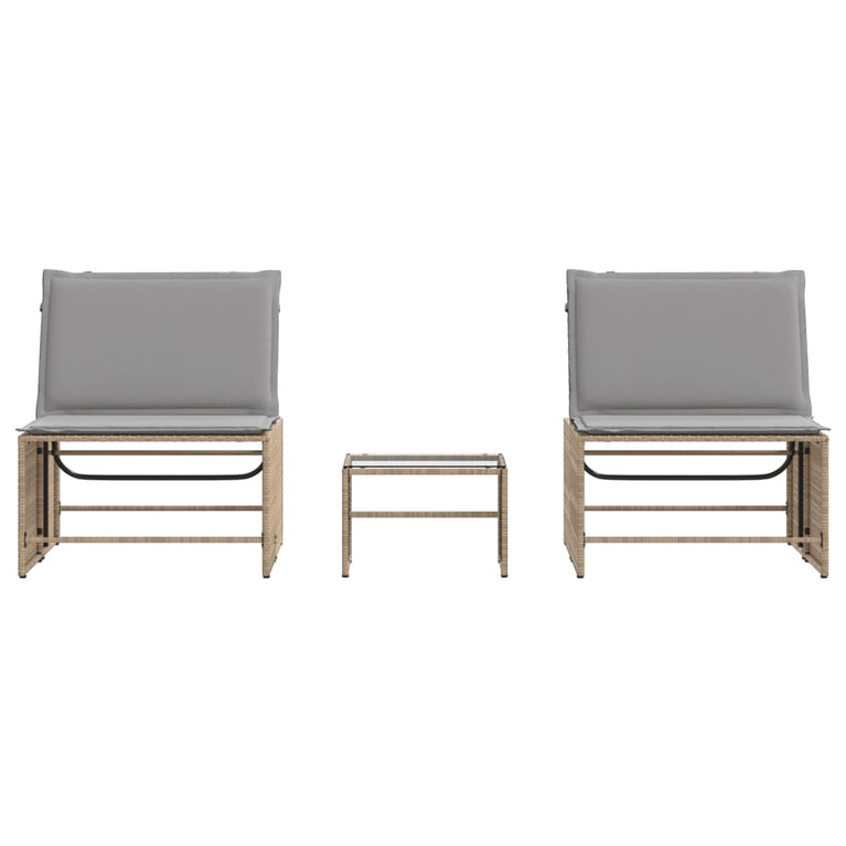 Ligstoelen 2 st met tafel poly rattan beige