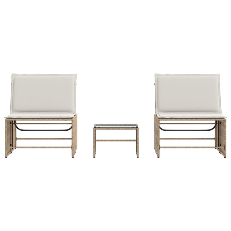 Ligstoelen 2 st met tafel poly rattan beige