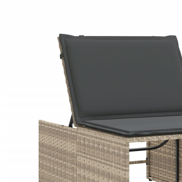 Ligbedden 2 st met tafel poly rattan lichtgrijs