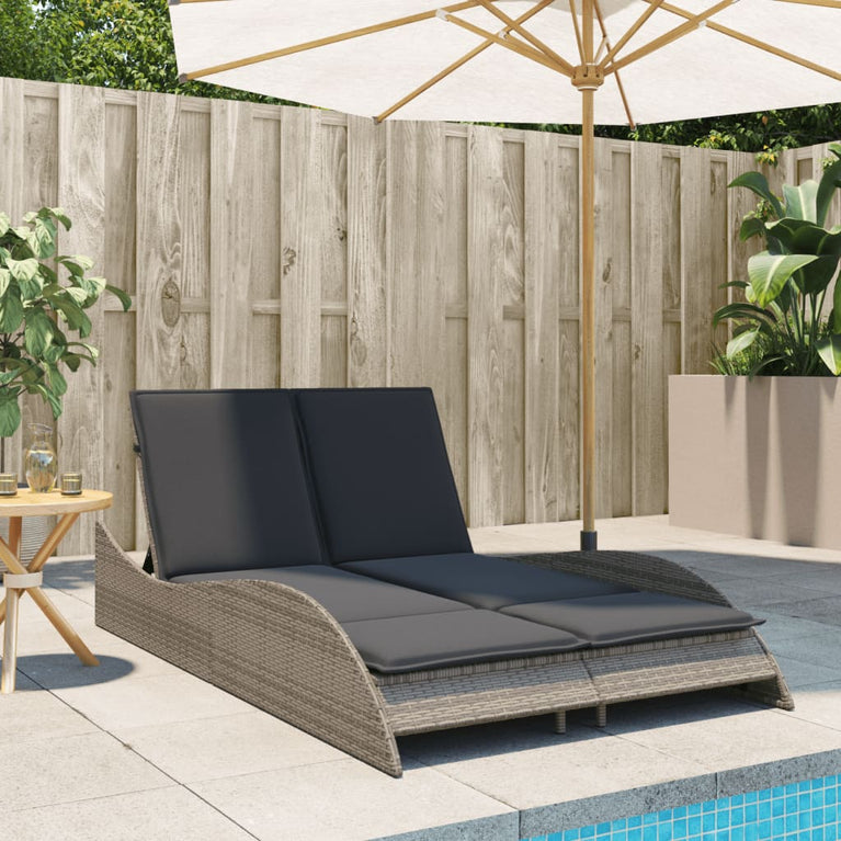 Ligbed met kussens 114x205x73 cm poly rattan grijs
