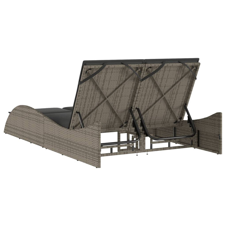 Ligbed met kussens 114x205x73 cm poly rattan grijs
