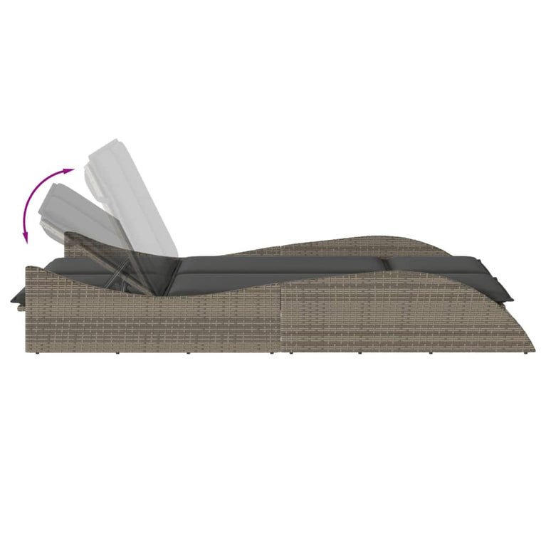 Ligbed met kussens 114x205x73 cm poly rattan grijs