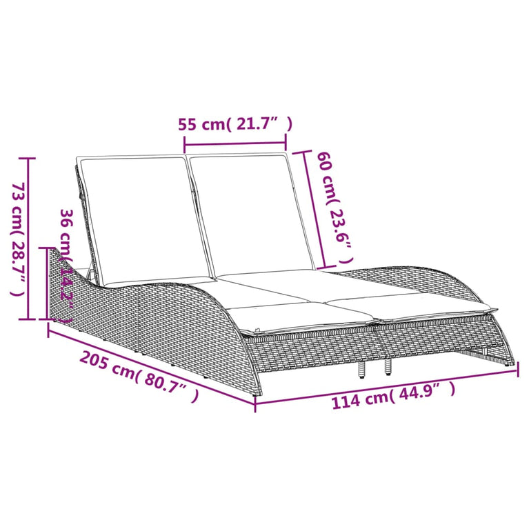 Ligbed met kussens 114x205x73 cm poly rattan beige