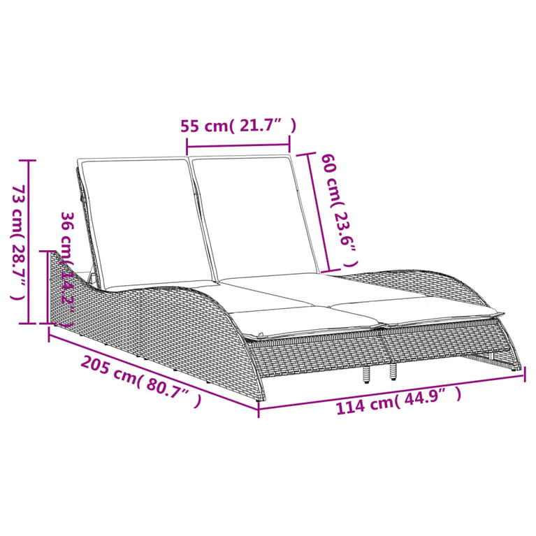 Ligbed met kussens 114x205x73 cm poly rattan beige