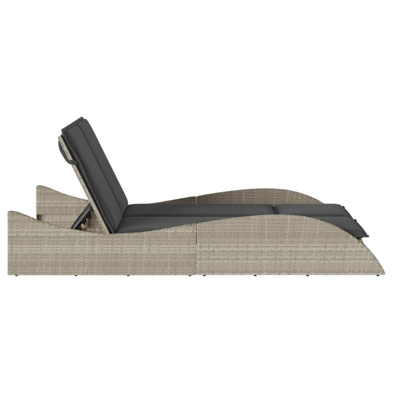 Ligbed met kussens 114x205x73 cm poly rattan lichtgrijs