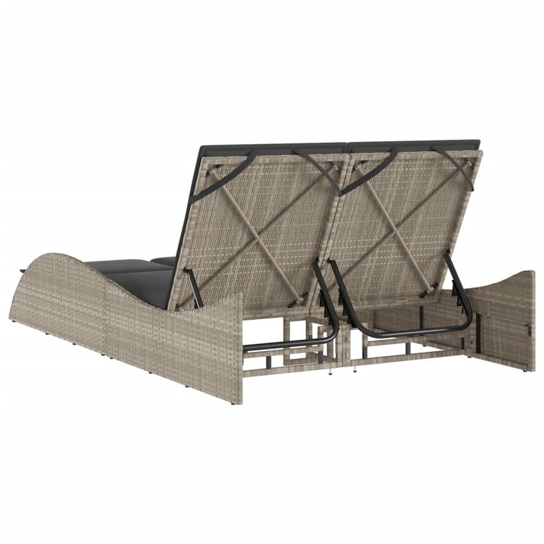 Ligbed met kussens 114x205x73 cm poly rattan lichtgrijs
