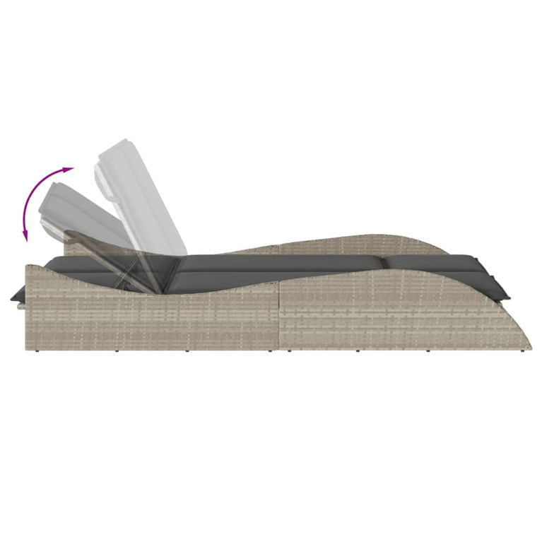 Ligbed met kussens 114x205x73 cm poly rattan lichtgrijs