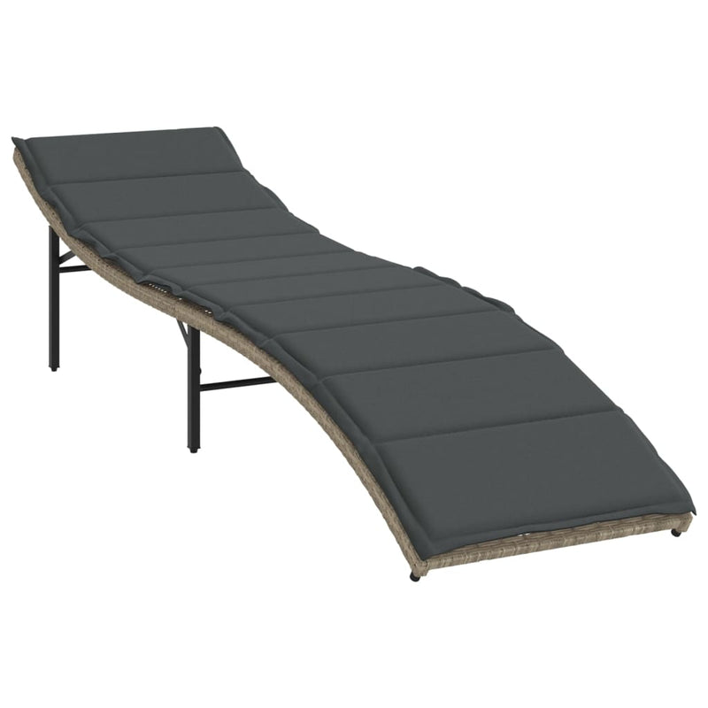 Ligbed met kussen 55x199x50 cm poly rattan lichtgrijs