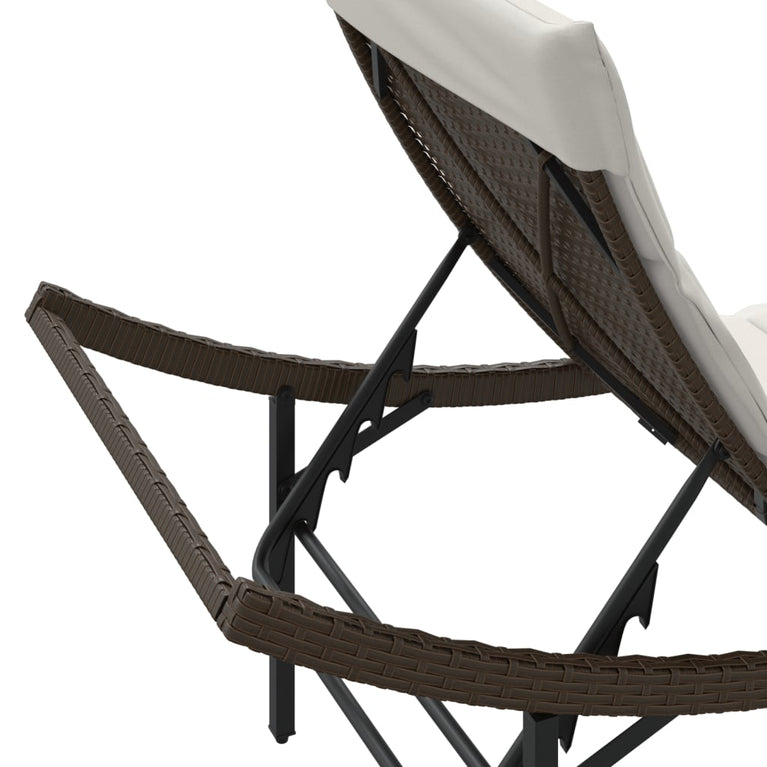 Ligstoelen 2 st met tafel poly rattan bruin