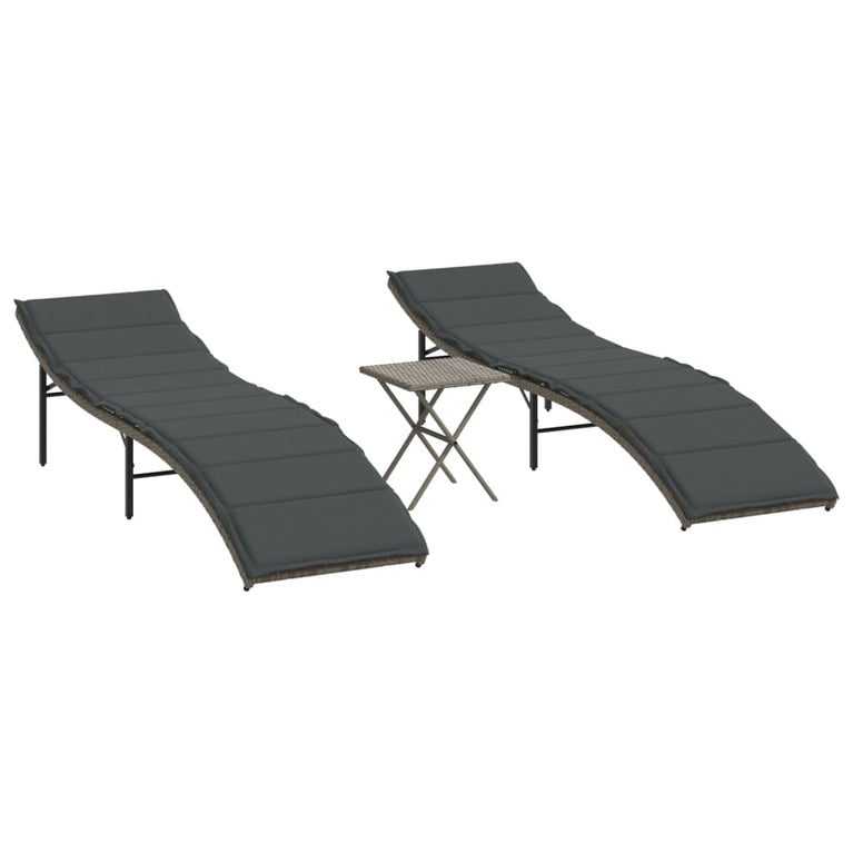 Ligbedden 2 st met tafel poly rattan grijs