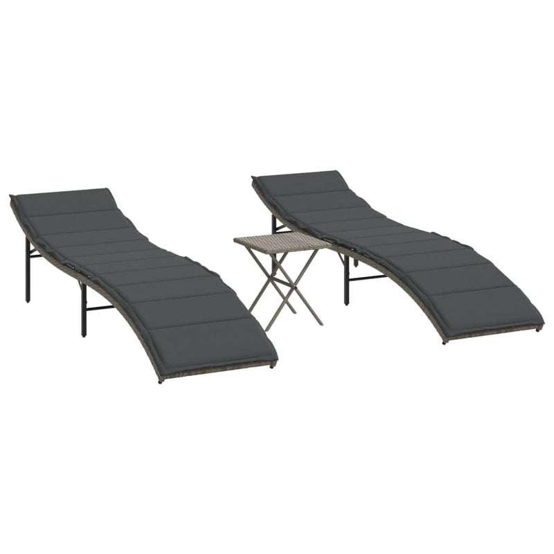 Ligbedden 2 st met tafel poly rattan grijs