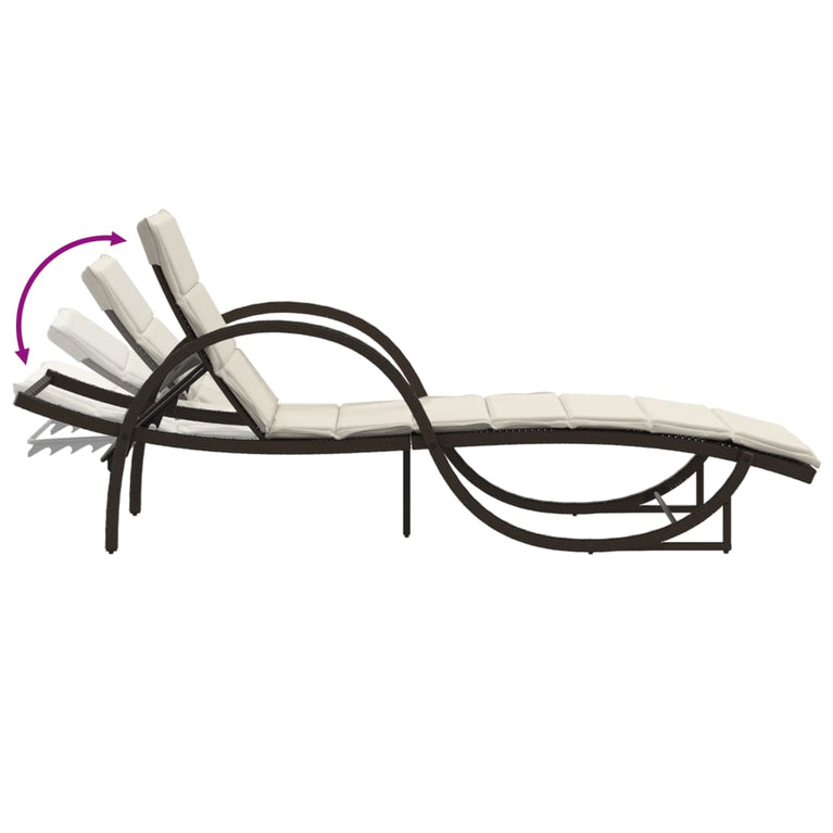 Ligstoelen 2 st met tafel poly rattan bruin