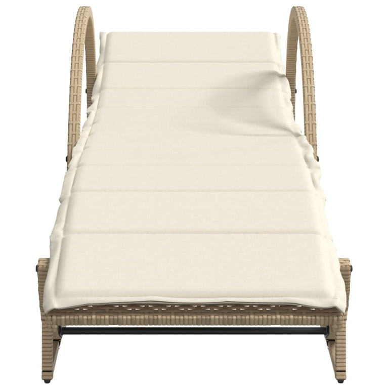 Ligstoelen 2 st met tafel poly rattan beige