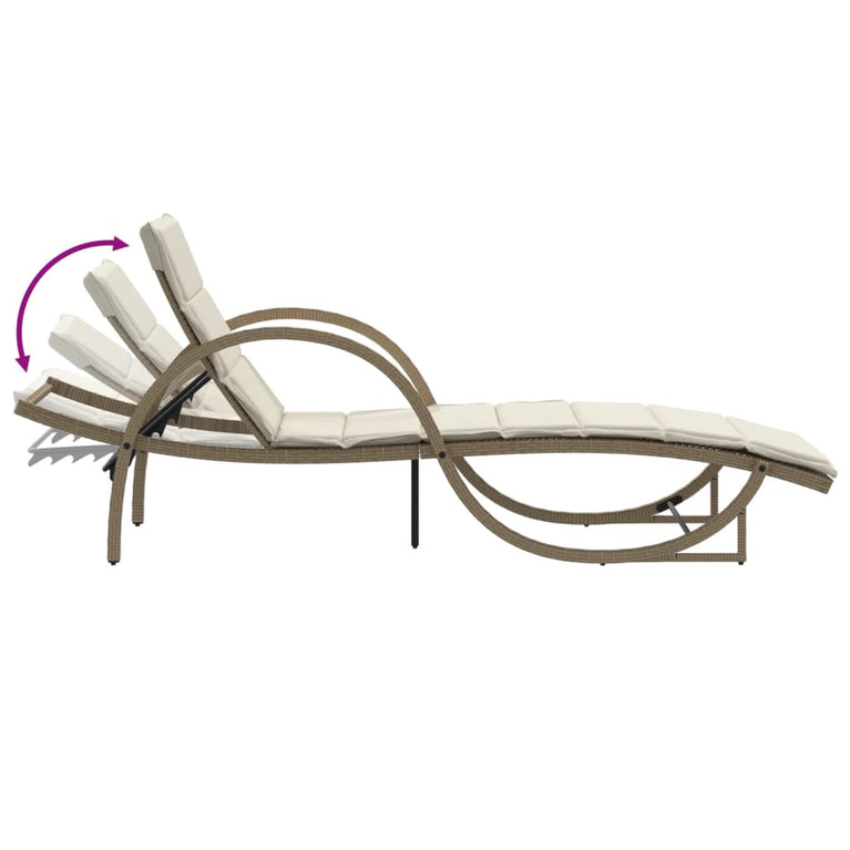 Ligstoelen 2 st met tafel poly rattan beige