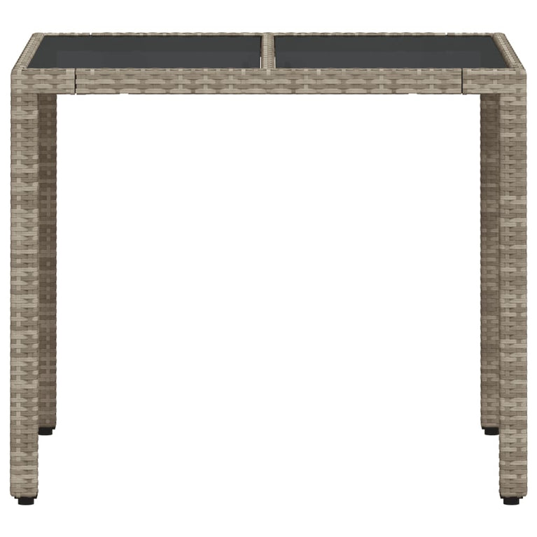 Tuintafel met glazen blad 90x90x75 cm poly rattan lichtgrijs