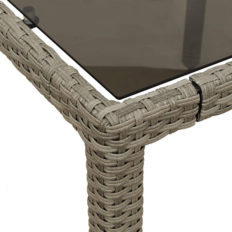 Tuintafel met glazen blad 90x90x75 cm poly rattan lichtgrijs