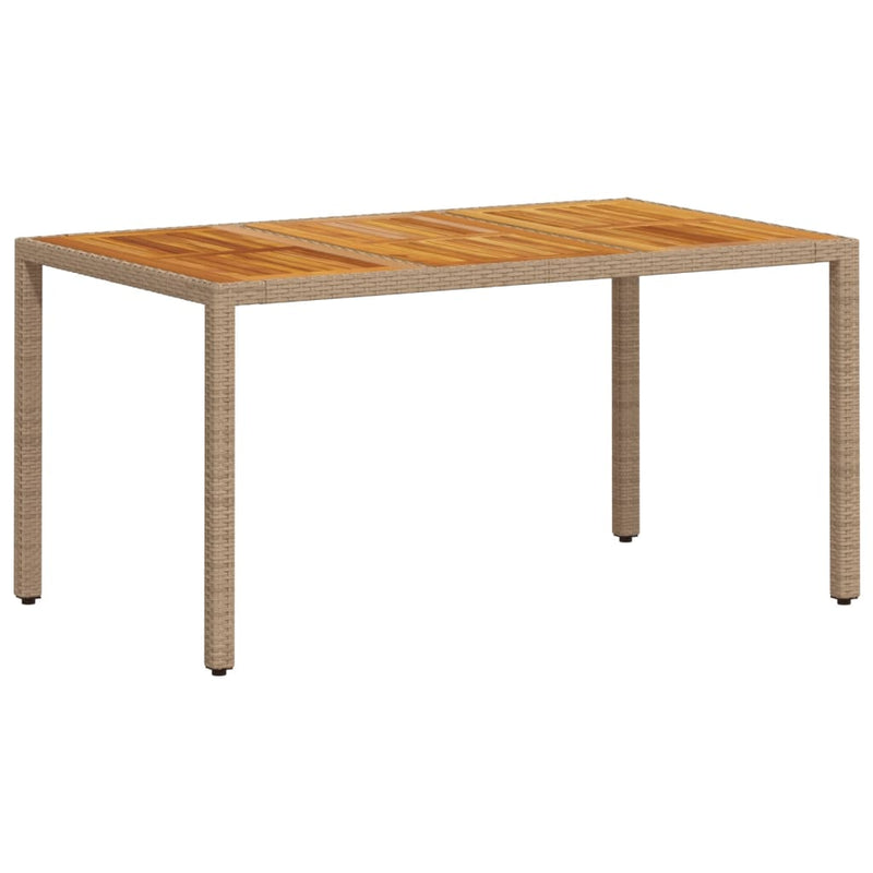 Tuintafel 150x90x75 cm poly rattan en massief acaciahout beige
