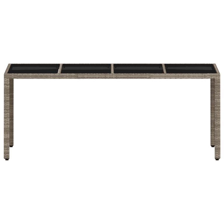 Tuintafel met glazen blad 190x90x75 cm poly rattan lichtgrijs